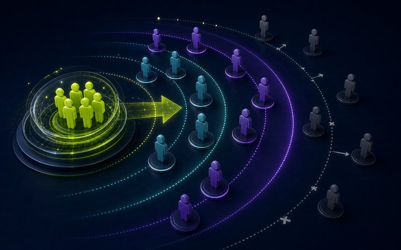 First-party seed audience expanding into controlled Lookalike groups while exclusions remain outside