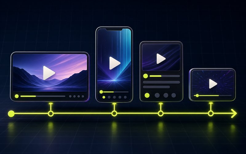 Horizontal, vertical and compact video ad formats connected in one campaign system