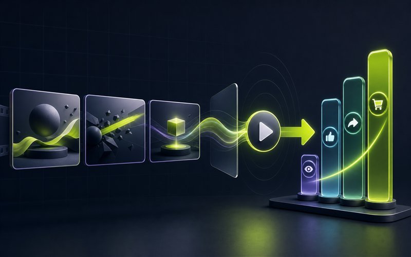 Video creative sequence flowing into view, interaction and conversion signals